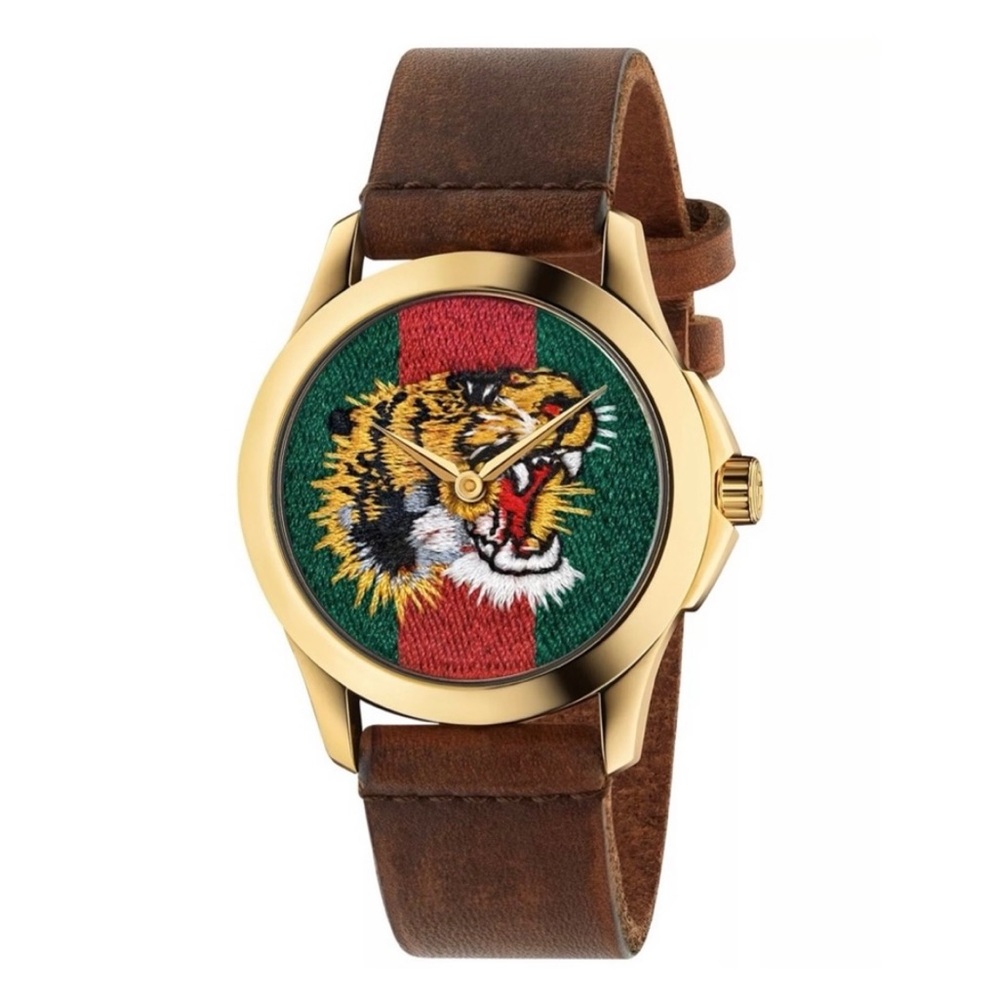 GUCCI Unisex Swiss Le Marché Des Merveilles Brown Toscano Leather Strap Watch